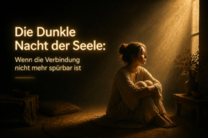 Person sitzt in einem dunklen Raum am Boden neben einem Fenster, während ein einzelner Lichtstrahl den Raum erhellt. Das Bild symbolisiert die Dunkle Nacht der Seele, innere Sehnsucht und die Suche nach Verbundenheit.